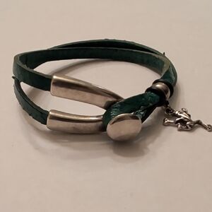 Vintage Green Bracelet With Sterling Silver Frog Charm